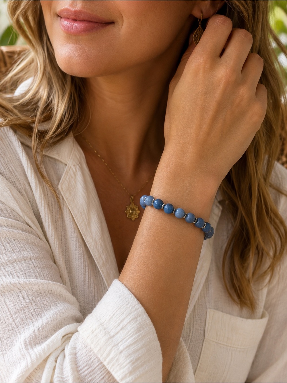 Denim Blue Glass Beaded Bracelet
